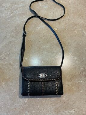 Brighton Black Leather Crossbody Bag with Decorative Stitching